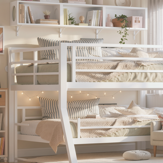 Sunvega High-Stability Square Tube Bunk Bed with Ladder & Rolling Trundle for Home Dormitory