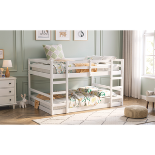 Sunvega Full Over Full Bunk Bed with Ladder in Solid Pine Wood Frame