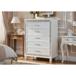 Sunvega Crystal Chest with Wood Frame and White Finish for Essentials Storage