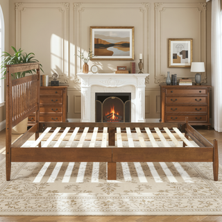 Sunvega Transitional Chestnut Finish Wood Frame Full Platform Bed in a Box