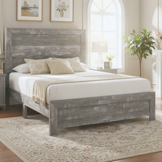 Sunvega Natural Finish Full Bed with Headboard Footboard and Rails