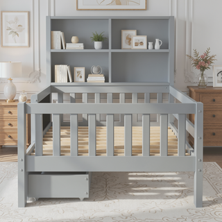 Sunvega Twin Solid Wood Platform Bed with Chalkboard Headboard and Storage Drawers