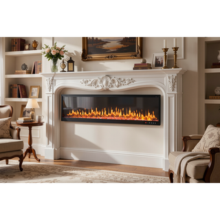 Sunvega Queen Size Upholstered Bed with Electric Fireplace and Bluetooth Speakers in Gray Velvet