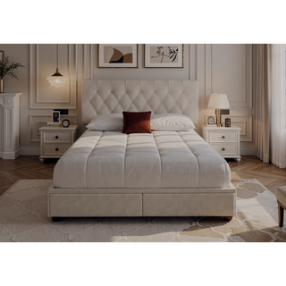 Sunvega King Upholstered Storage Bed with 2 Drawers in Polyester Fabric