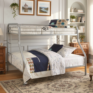 Sunvega Twin/Full Metal Bunk Bed with Slat System and Guardrail