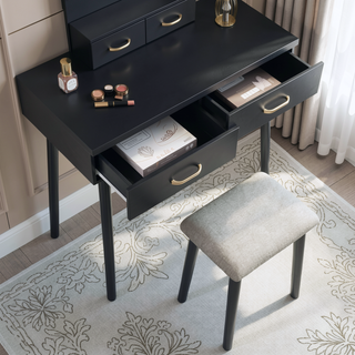 Sunvega Pink Finish Vanity Dresser with Mirror and Stool Set LED Light