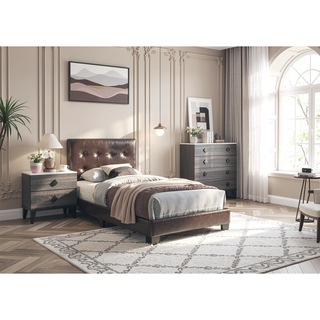 Sunvega Queen Size Brown Faux Leather Contemporary Rectangle Headboard