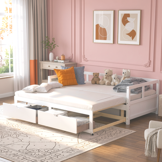 Sunvega Extending Daybed with Trundle for Spontaneous Guests from Twin to King Size