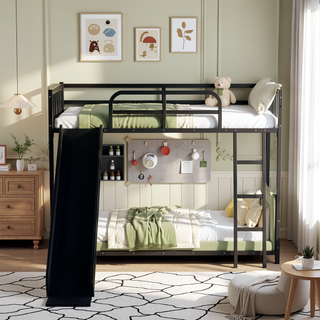 Sunvega Metal Bunk Bed with Slide Ladder and Safety Guard Rails for Kids