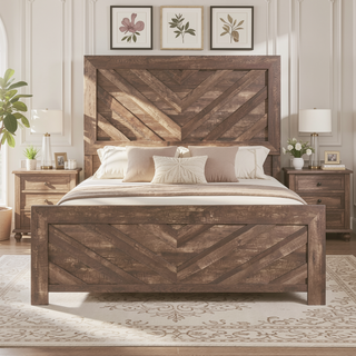 Sunvega Natural Finish Full Bed with Headboard Footboard and Rails