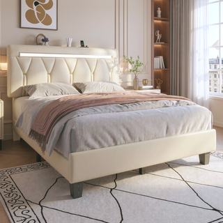 Sunvega Queen Size LED Bed Frame with RGB Ambiance & Charging Hub