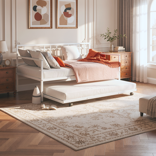 Sunvega Contemporary Black Metal Twin Daybed With Trundle and Full Frame