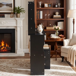 Sunvega Small Space Vanity Table with Cushioned Stool and Extra Large Sliding Mirror