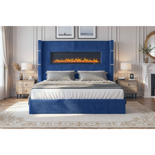 Sunvega King Size Upholstered Wooden Bed with Bluetooth Speakers and USB Ports