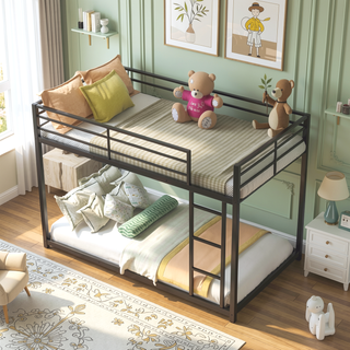 Sunvega Full over Full Metal Bunk Bed with Ladder and Guardrail for Bedroom