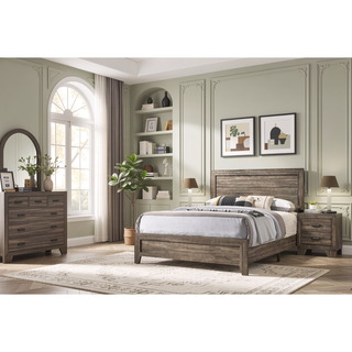 Sunvega Brown Cherry Finish Contemporary Fabric Panel Bed in One Box