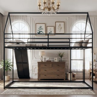Sunvega Twin Over Twin House Bunk Bed with Slider and Ladder for Kids Room
