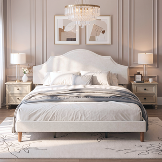 Sunvega King Size Upholstered Platform Bed with Adjustable Linen Headboard