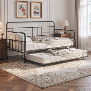 Sunvega Black Contemporary Twin Size Metal Daybed With Trundle And Pipe Framework