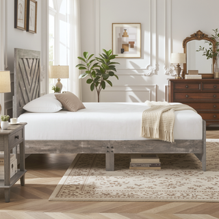 Sunvega Natural Finish Full Bed with Headboard Footboard and Rails