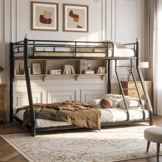 Sunvega Sturdy Metal Twin over Twin Bunk Bed with Safety Guardrail and Noise Reduced