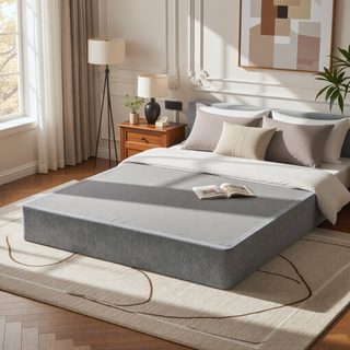 Sunvega 9 Inch Foldable King Size Metal Bed Base with Removable Linen Cover