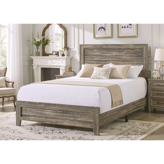Sunvega Brown Cherry Finish Contemporary Fabric Panel Bed in One Box