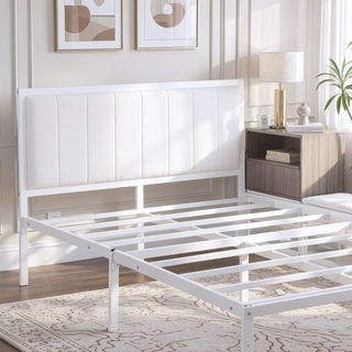 Sunvega Full Size Metal Platform Bed with Two Tier Storage Shelves and Wooden Cabinet