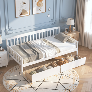 Sunvega Twin Size Pine Wood Daybed with Two Storage Drawers and 10 Support Slats