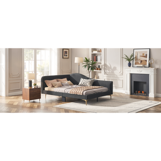 Sunvega Modern Upholstered Twin Daybed with Headboard Armrest Linen Fabric