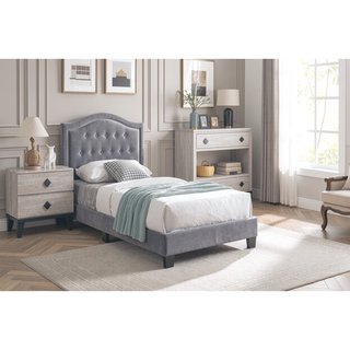 Sunvega European Queen Size Bed with Button Tufted Headboard and Charcoal Finish