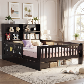 Sunvega Twin Solid Wood Platform Bed with Chalkboard Headboard and Storage Drawers