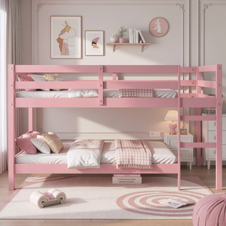 Sunvega Espresso Rubber Wood Low Height Loft Bed with Ladder for Bedroom