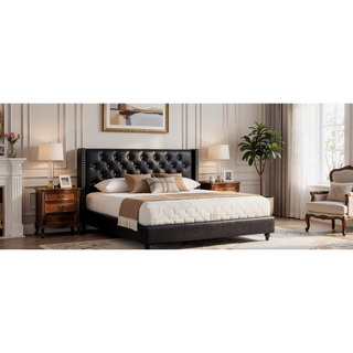 Sunvega Sleek Transitional Black Upholstered Full Bed with Durable Construction