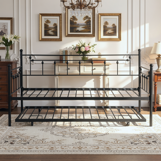 Sunvega Modern Black Daybed with Trundle for Space Saving Bedroom