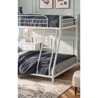 Sunvega Contemporary Style White Metal Twin Over Full Bunk Bed With Angled Ladder