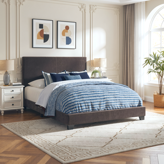 Sunvega Low Profile Leatherette Upholstered Twin Panel Bed with Stitched Details