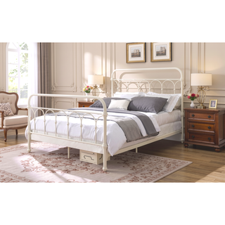 Sunvega Spindle Headboard White Full Bed Frame with Metal Base and Slats