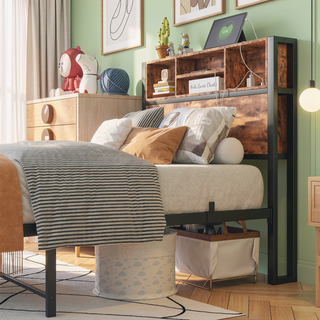 Sunvega Twin Size Bed Frame with Storage Headboard, Charging Station, and Bookcase