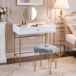 Sunvega Chic Dressing Vanity with Gold Swivel Mirror and Spacious Drawer