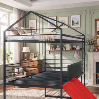Sunvega Twin Size Metal Loft Bed with Slide and Two-Sided Writable Wooden Board