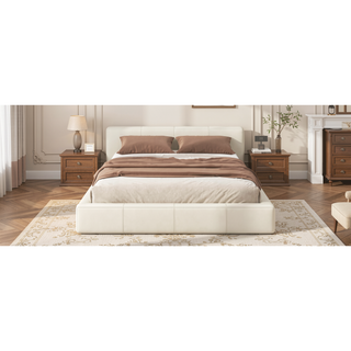 Sunvega Stylish Gray Upholstered King Bed with Faux Leather and Wood Frame