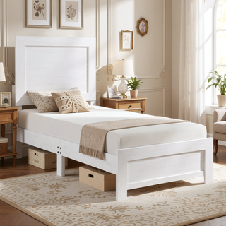 Sunvega Natural Finish Full Bed with Headboard Footboard and Rails