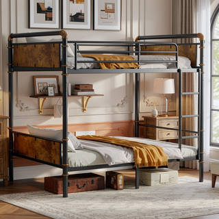 Sunvega Industrial Twin XL over Twin XL Metal Bunk Bed with Safety Rails and Ladder