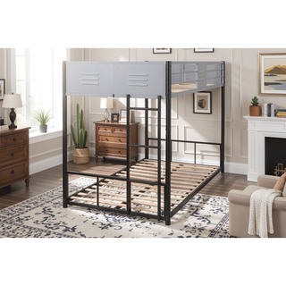 Sunvega Twin over Twin Bunk Bed with Metal Frame and Guardrails for Safety
