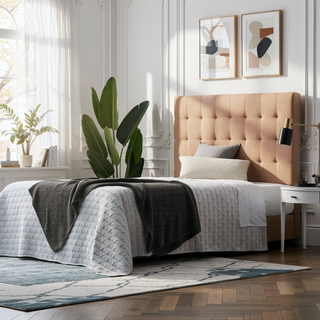 Sunvega Beige Tufted Linen-Inspired Upholstered Headboard for Queen Size Bed