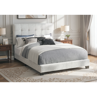 Sunvega Upholstered Full Size Bed Frame in Light Grey Boucle with Button-Tufted Headboard