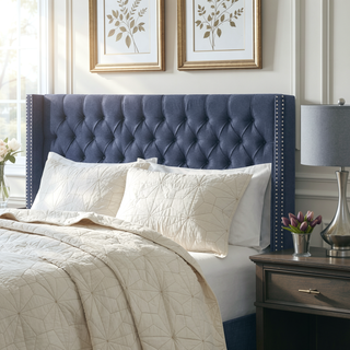 Sunvega Grey Queen Upholstery Headboard with Button Tufted and Nailhead Decor