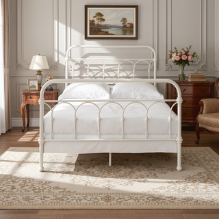 Sunvega Elegant Spindle Design Full Bed with Sturdy Metal White Finish