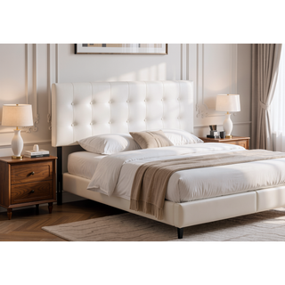 Sunvega Queen Size Upholstered Headboard in White Leather Look Fabric